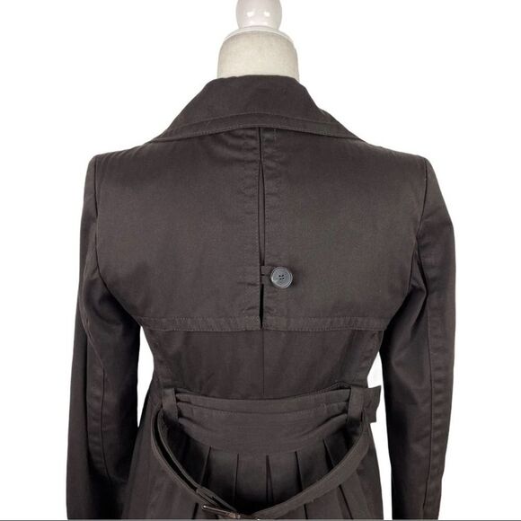 Zara Double Breasted Pleated Trench Coat Jacket Dark Brown Size Small Office Job - Picture 8 of 15